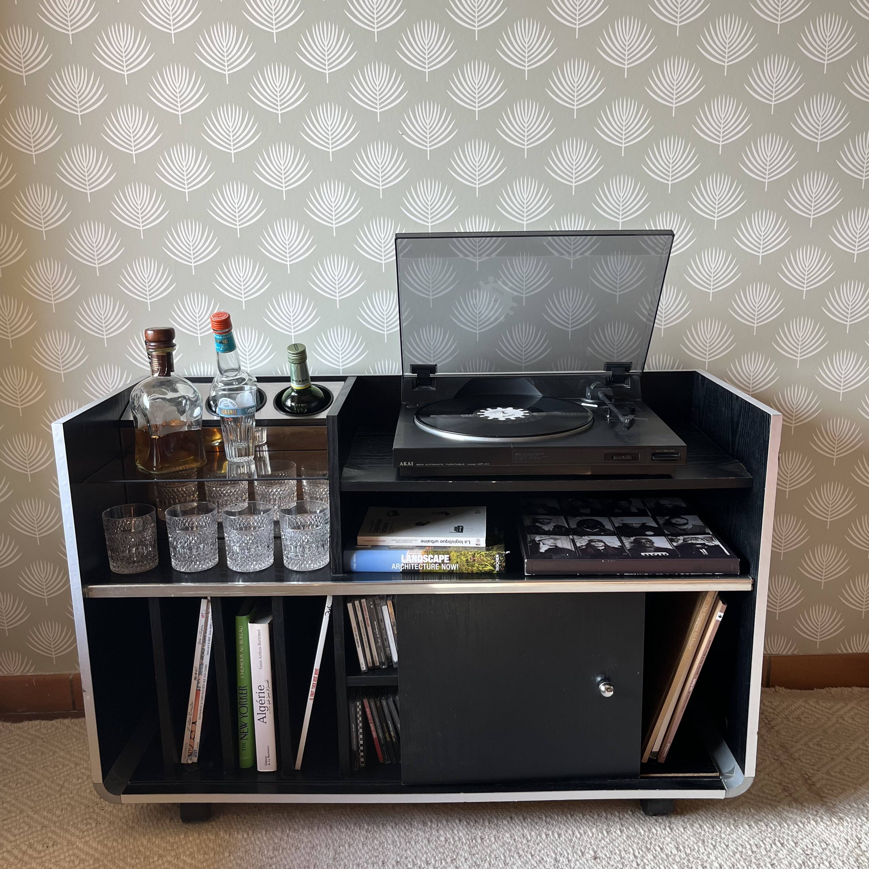 Meuble rangements vinyle et bar vintage