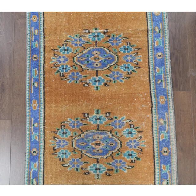 Vintage Turkish Oushak Handmade Wool Cotton Orange Runner Rug 78x313