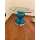 1980s Italian Venetian Blue and Silver Murano Glass Style Coffee Table