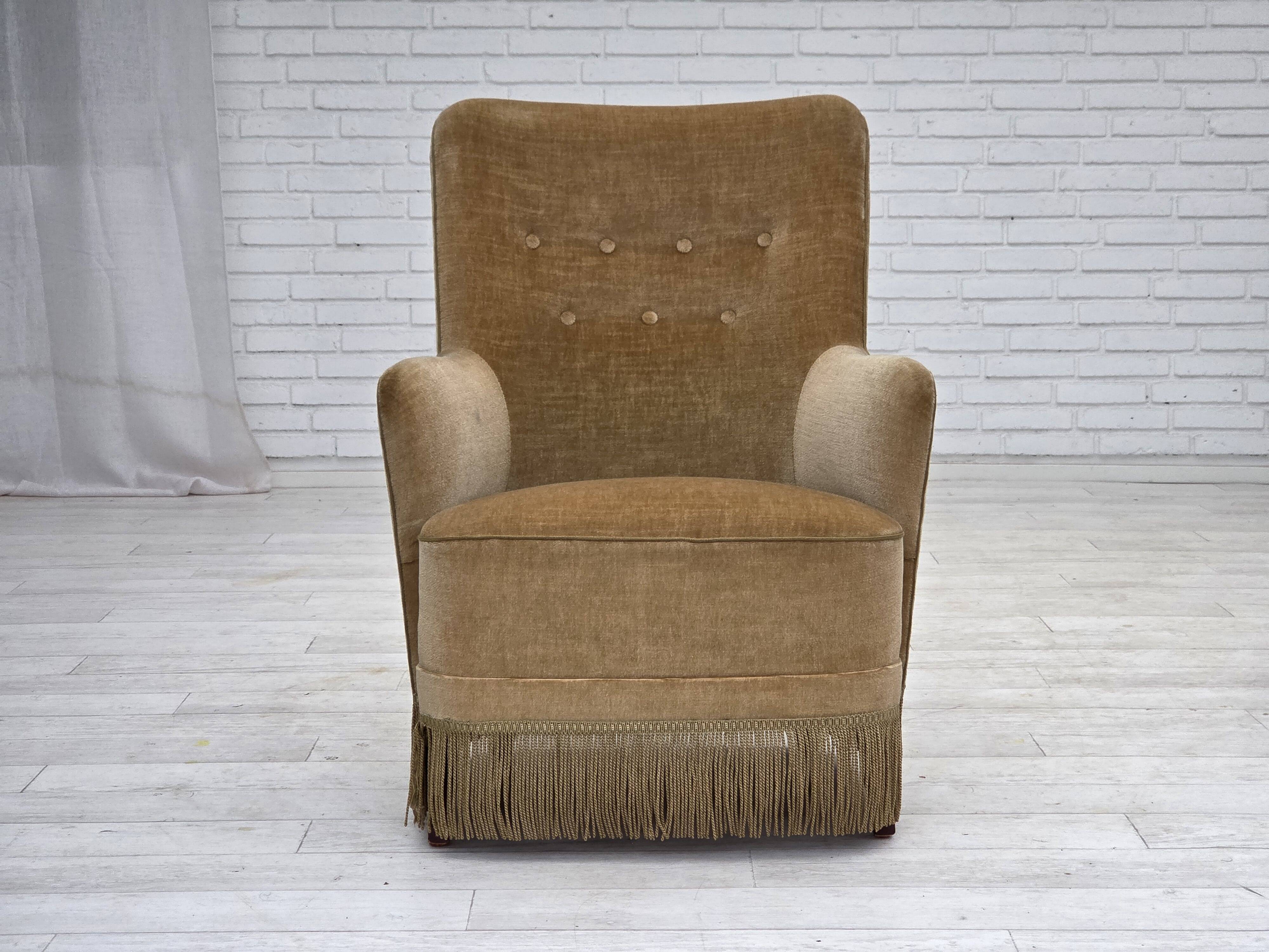 1970s, Danish highback armchair, light green furniture velour.