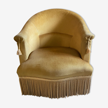 Fauteuil crapaud en velours curry