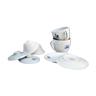 Two tea cups with lids, saucers, filters, porcelain Singer France limoges