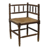 Chaise d'angle ancienne hollandaise en chêne et jonc, vers 1900