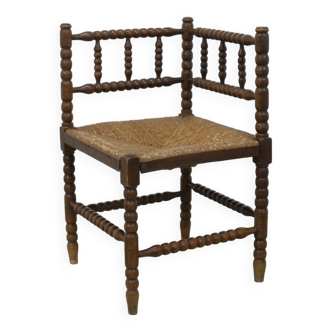 Chaise d'angle ancienne hollandaise en chêne et jonc, vers 1900