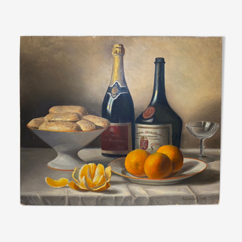 Old painting, still life dated 1948, signed E Chabrier