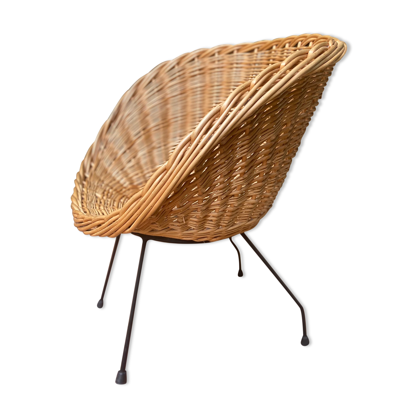 Rattan armchair vintage basket of the 50s