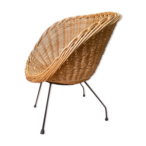 fauteuil rotin corbeille vintage des années 50