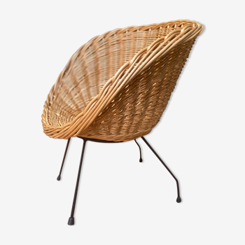 Rattan armchair vintage basket of the 50s