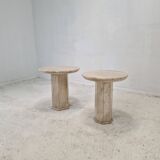 Set of 2 Italian Travertine Pedestals or Side Tables, 1980s