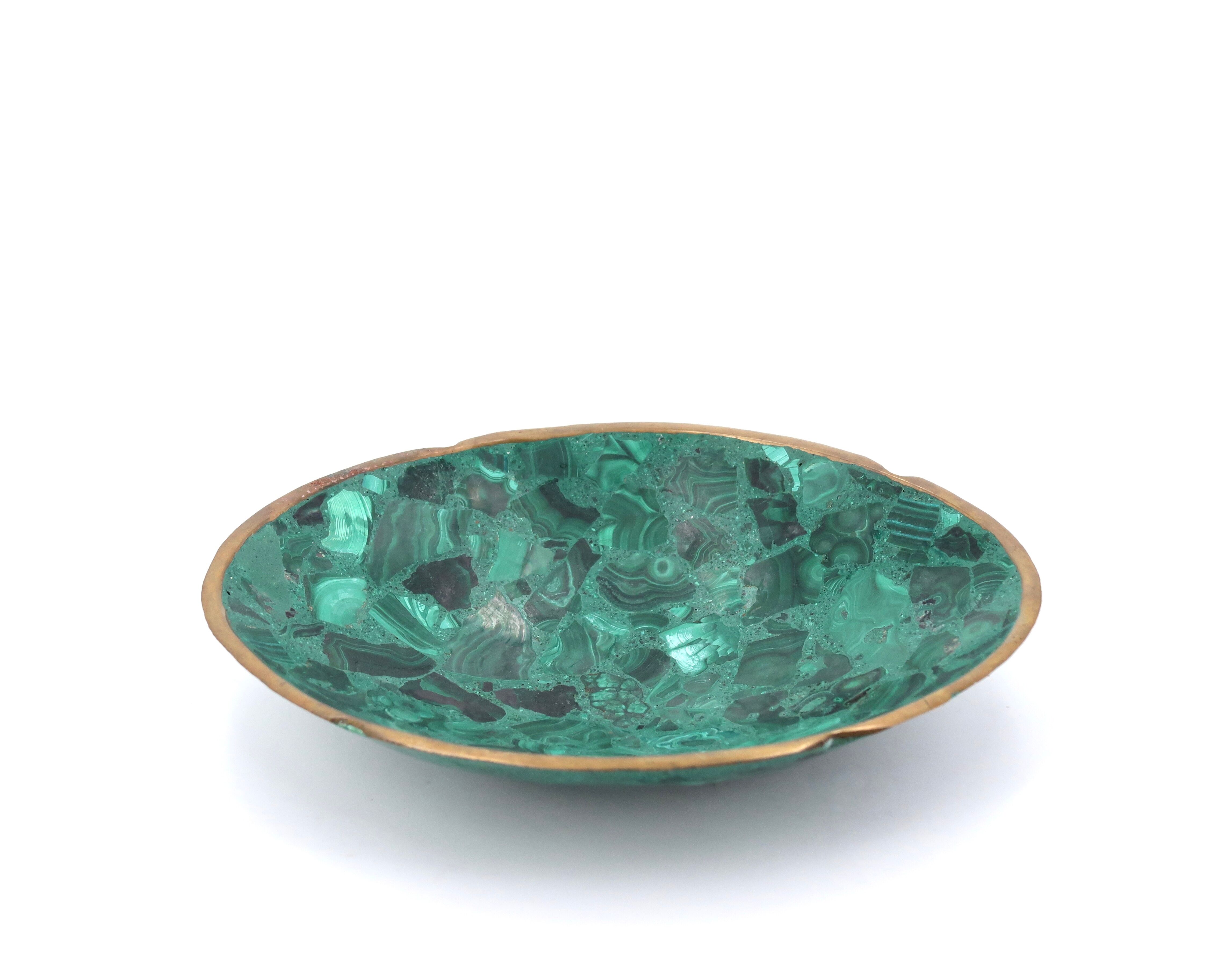 Vide poche en malachite et laiton, années 60