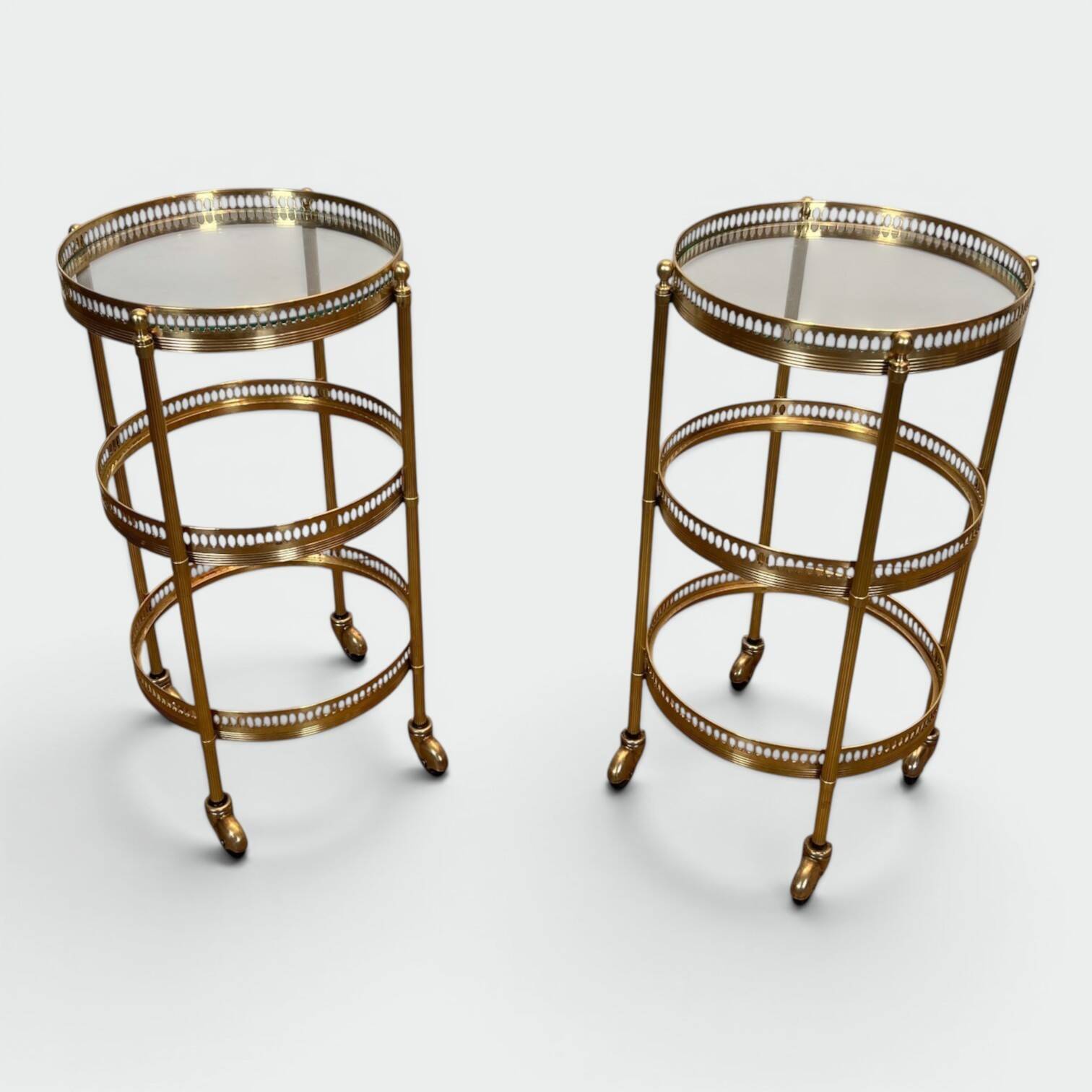 Pair of Art Deco Round Rolling Tables with Removable Tops, Maison Jans