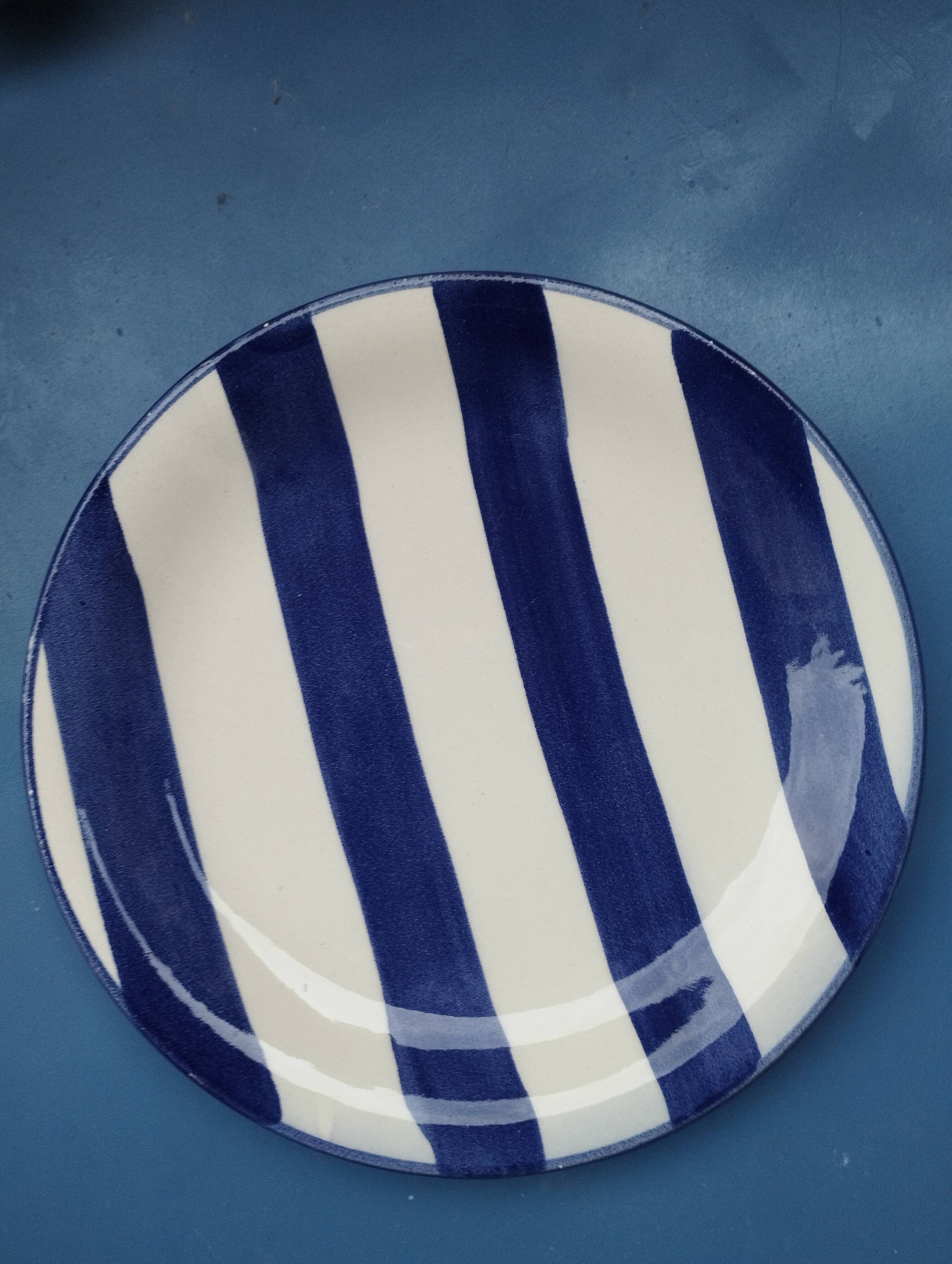 Blue striped dessert plates