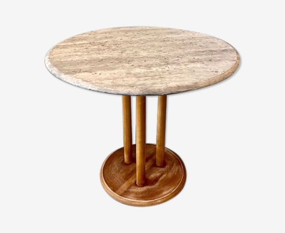 Table end of sofa travertine trompe l'oeil