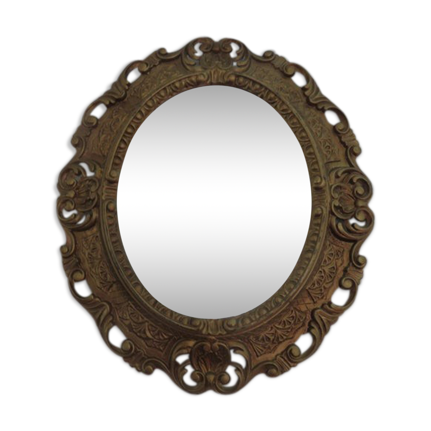 Golden baroque oval mirror, 60s-70s