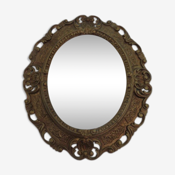 Miroir ovale baroque doré, années 60-70