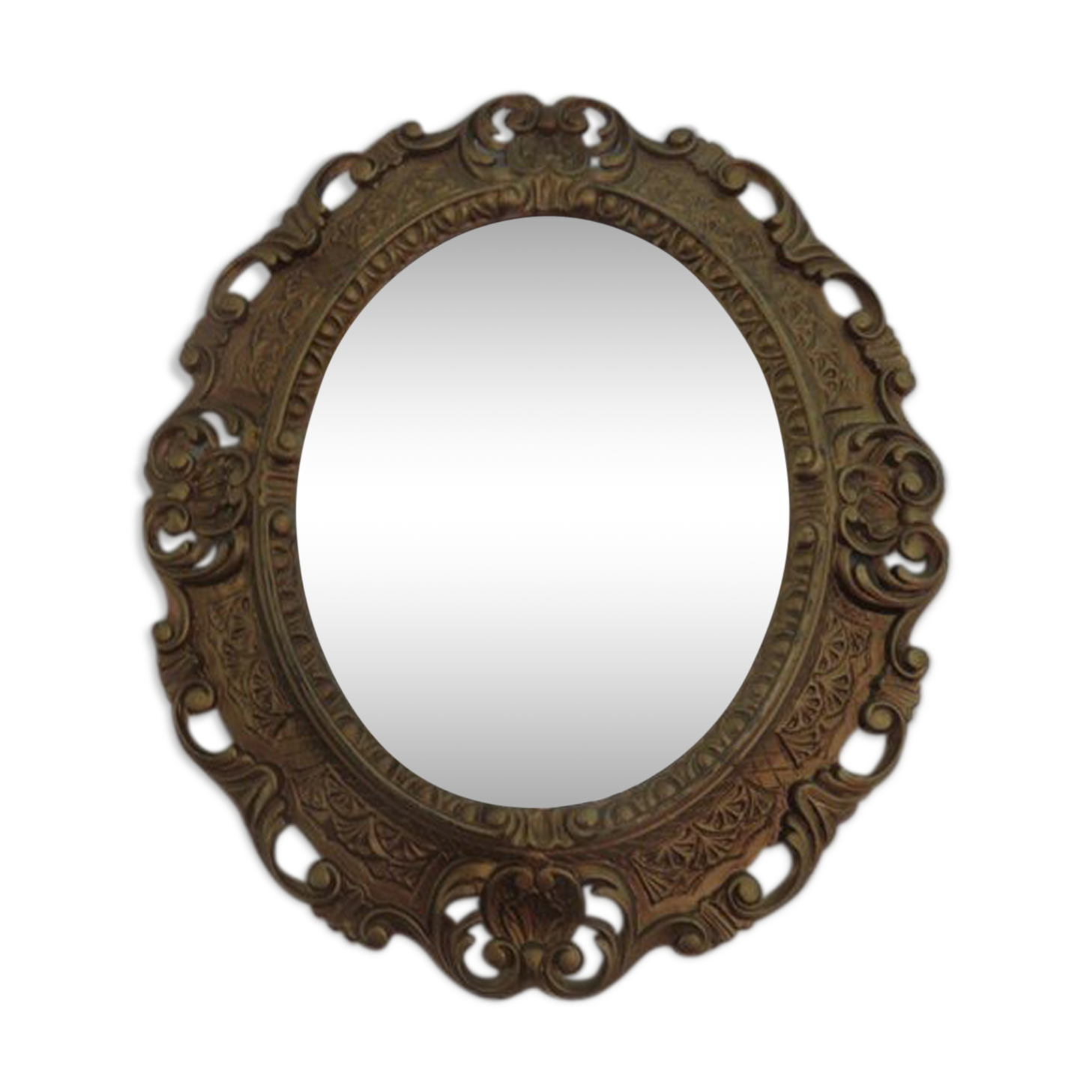 Miroir ovale baroque doré, années 60-70