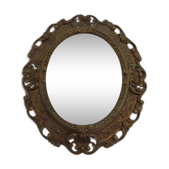 Golden baroque oval mirror, 60s-70s