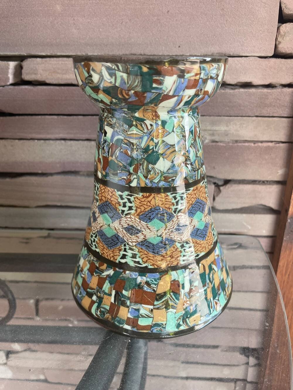 Cornet vase mosaic gerbino vallauris decor sideboard dried flowers