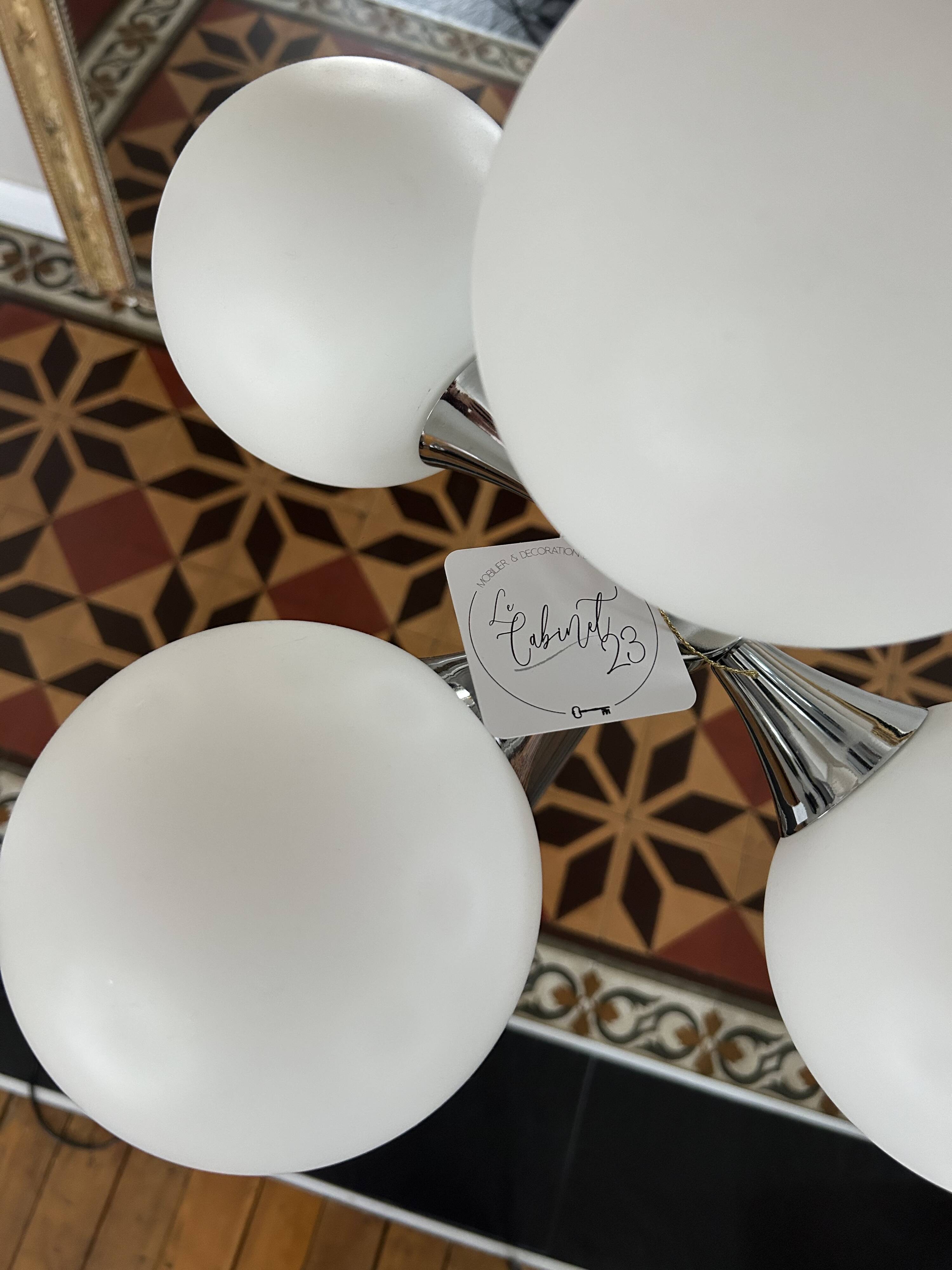 1970s floor lamp. 5 opal glass shades, chrome base.