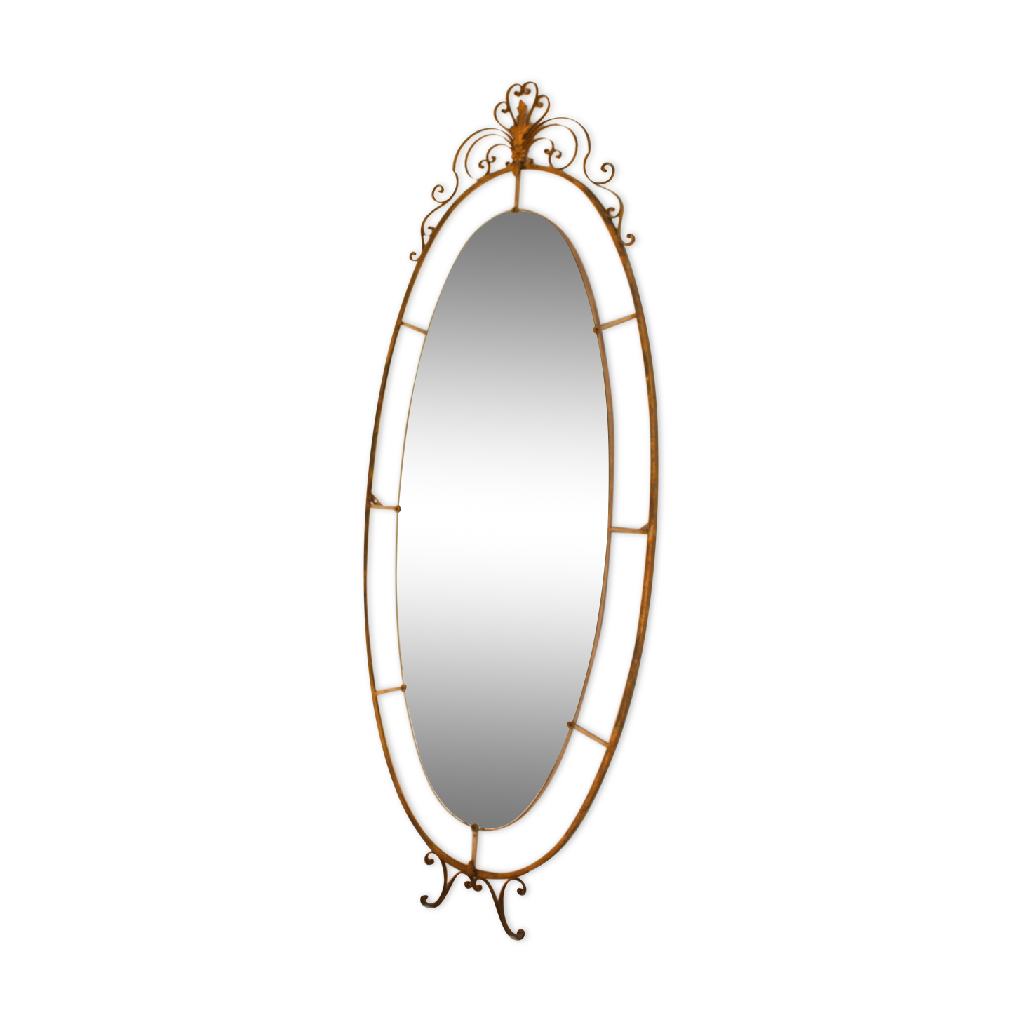 Oval mirror in art deco brass, Italy 1940s.