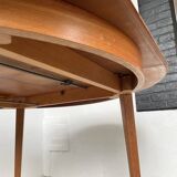 Scandinavian round teak table with extension