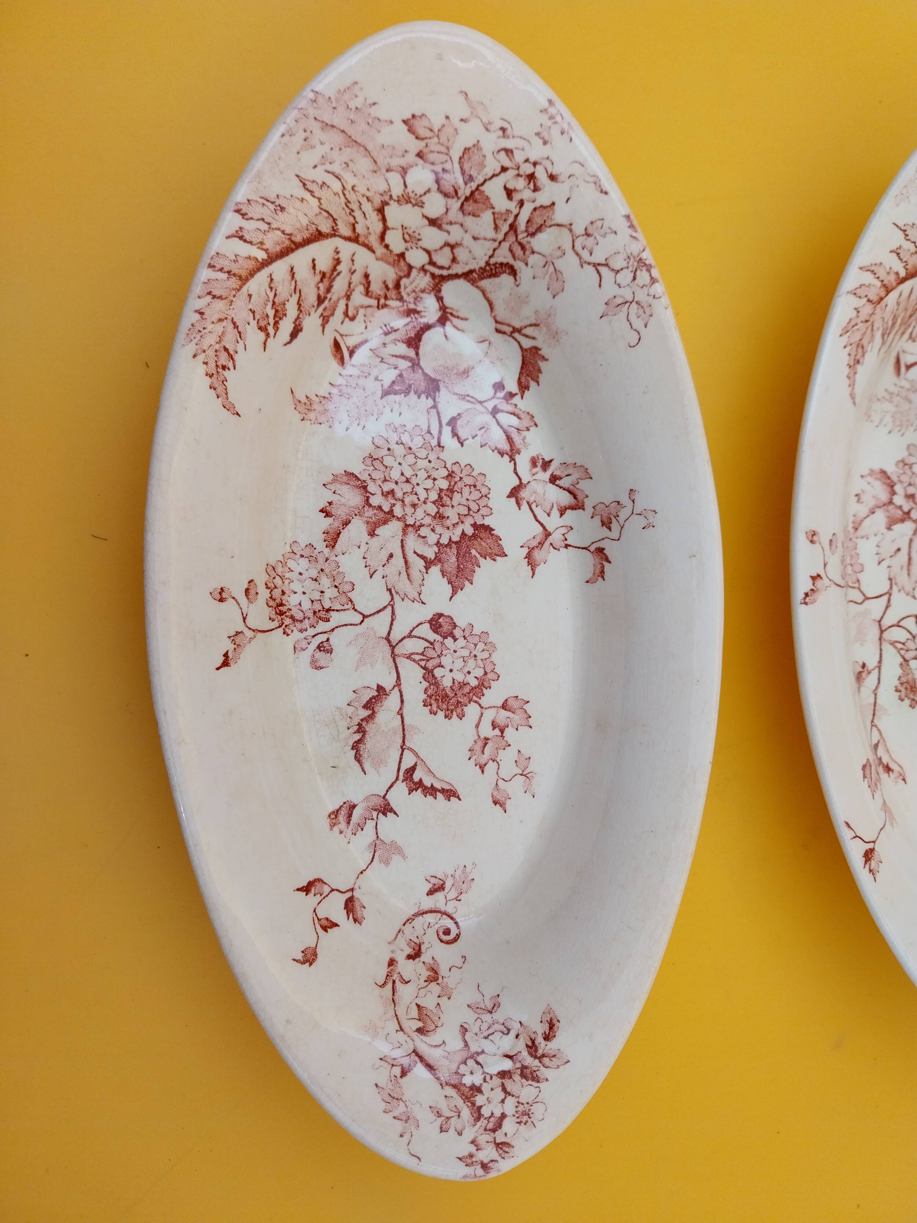 2 dishes Choisy le Roi Avellan Boulenger ironstone red floral decoration