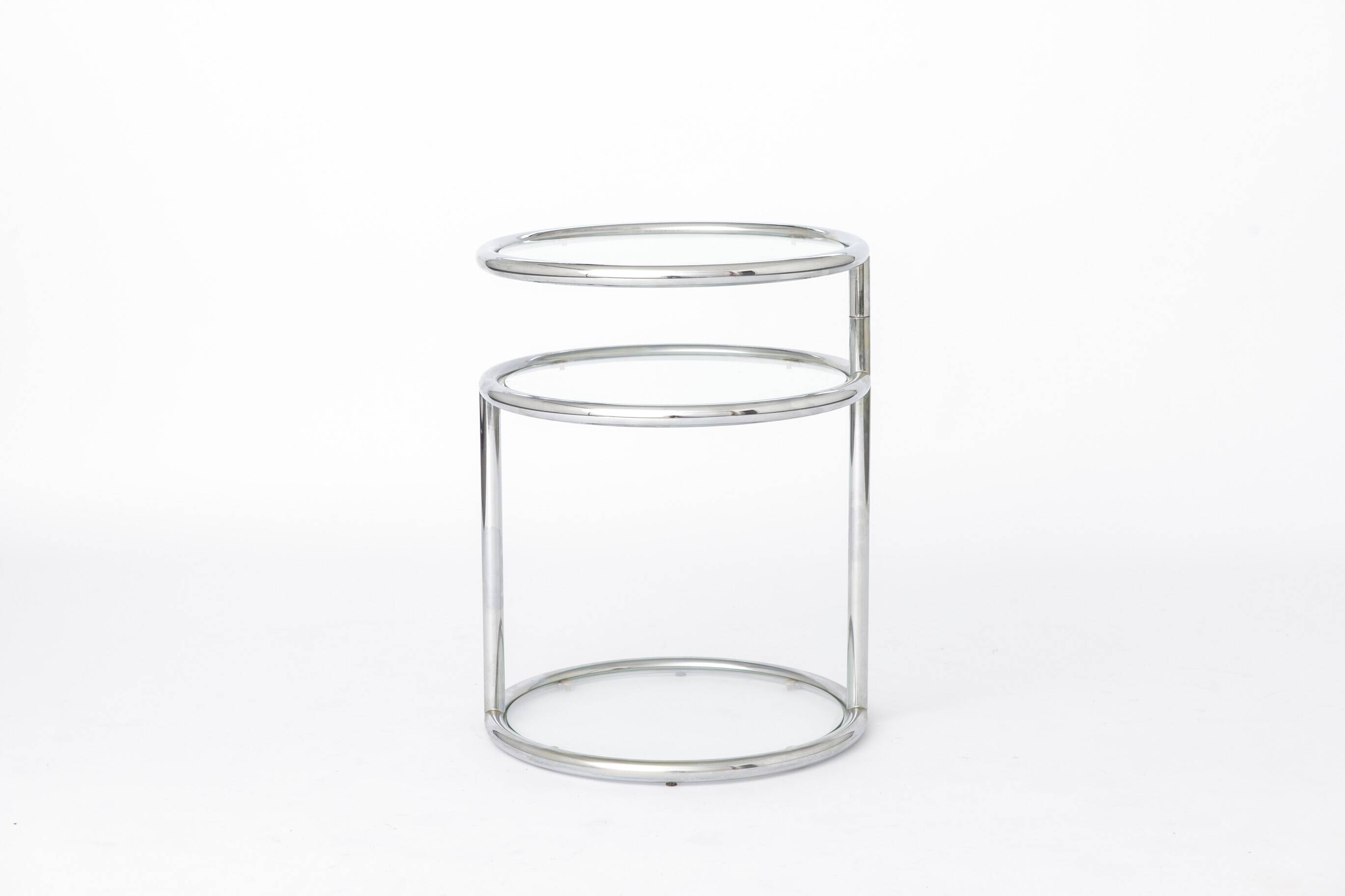 Table d'appoint vintage en chrome et verre, Allemagne années 1970, style mid-century moderne ronde.