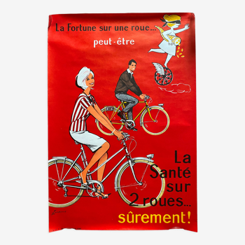 Affiche originale "La santé sur 2 roues" vélo bicyclette 40x60cm 60's