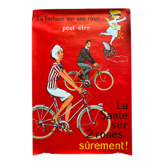 Affiche originale "La santé sur 2 roues" vélo bicyclette 40x60cm 60's