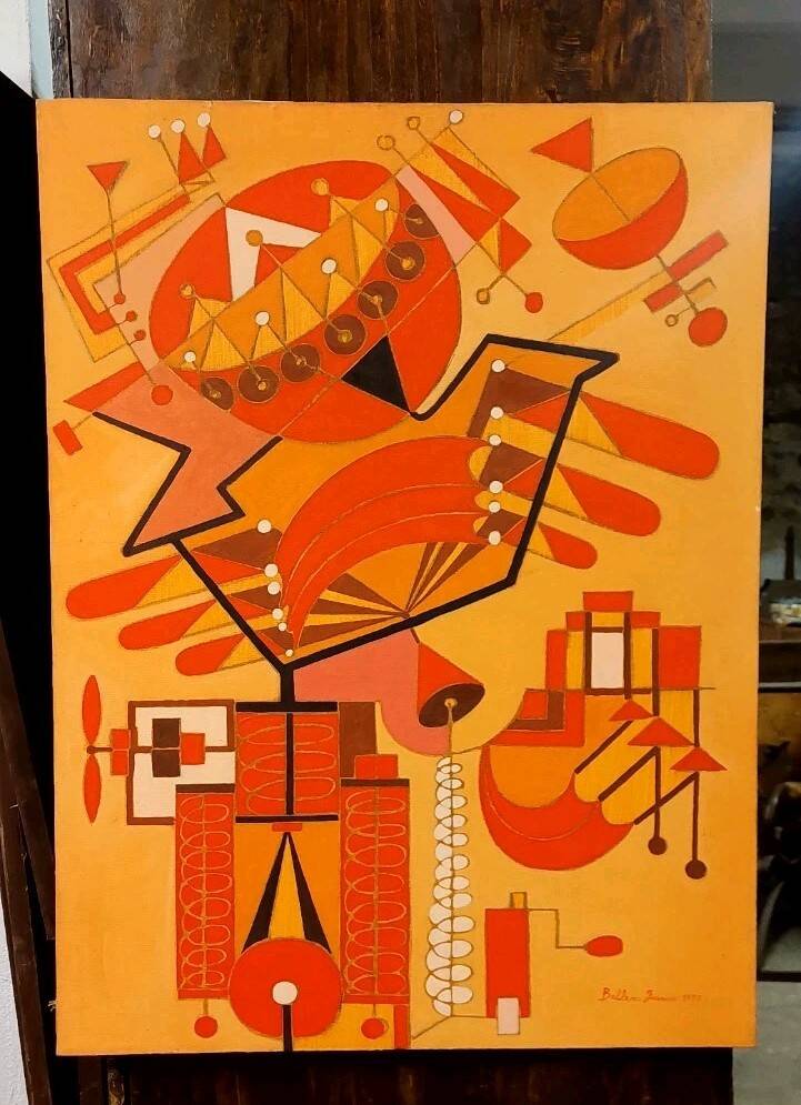 Abstract painting by Franco Balleri 1977 oil on canvas 80x60