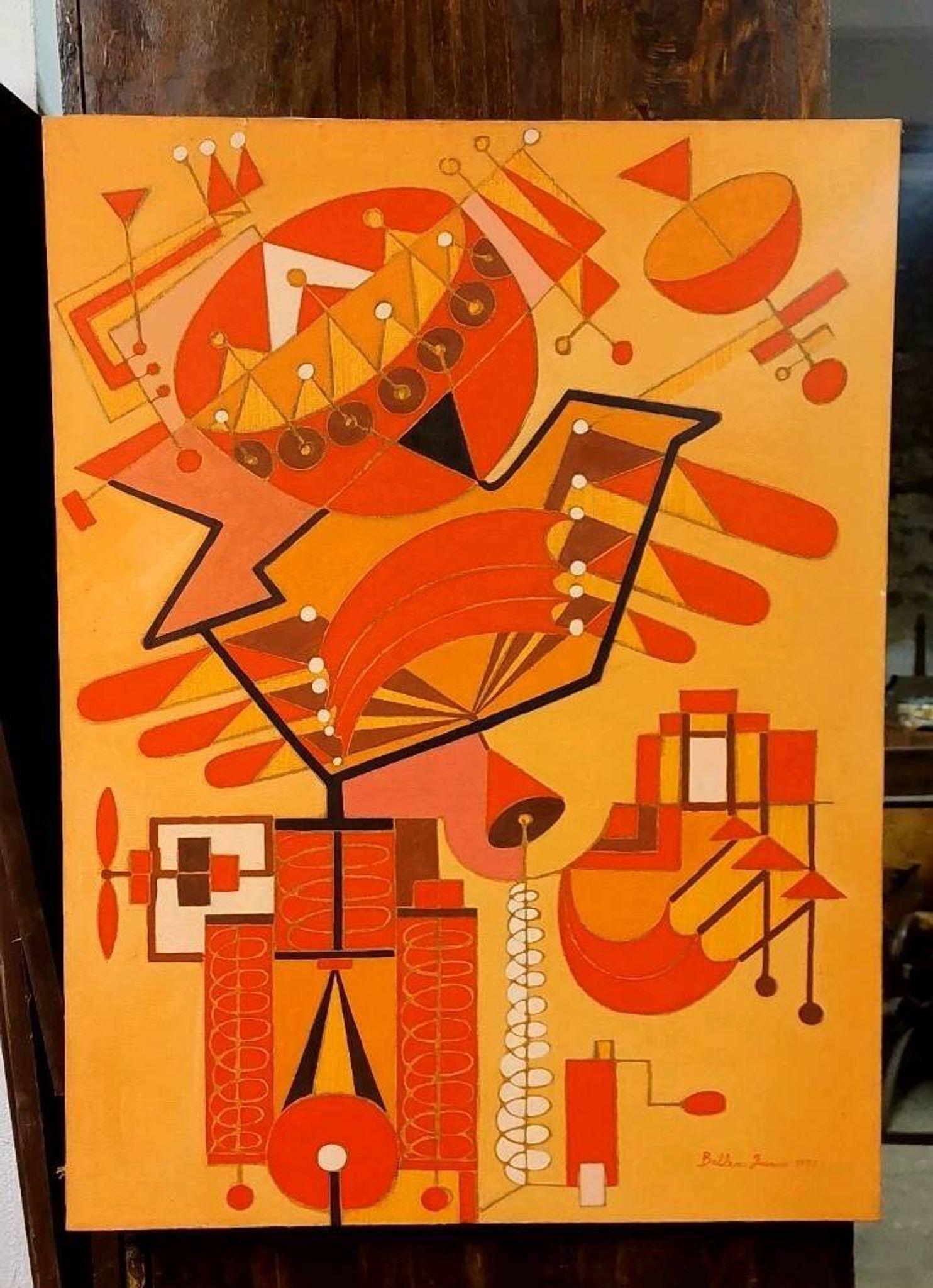 Abstract painting by Franco Balleri 1977 oil on canvas 80x60
