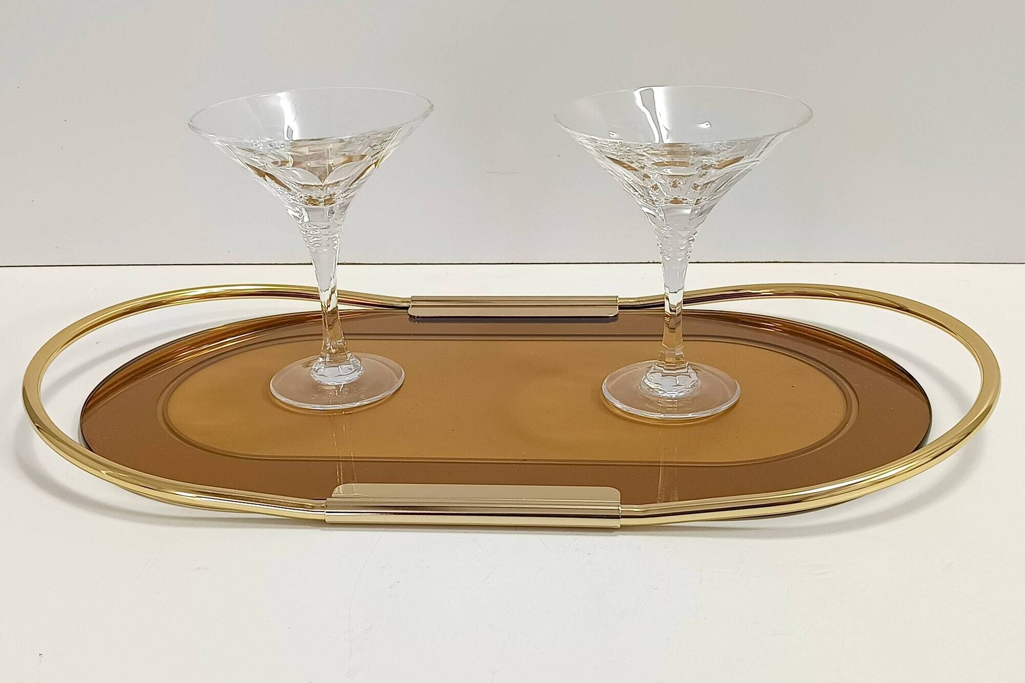 Oval 24k Gold Plated and Bronzed Pink Mirrored Tray by Umberto Mascagni