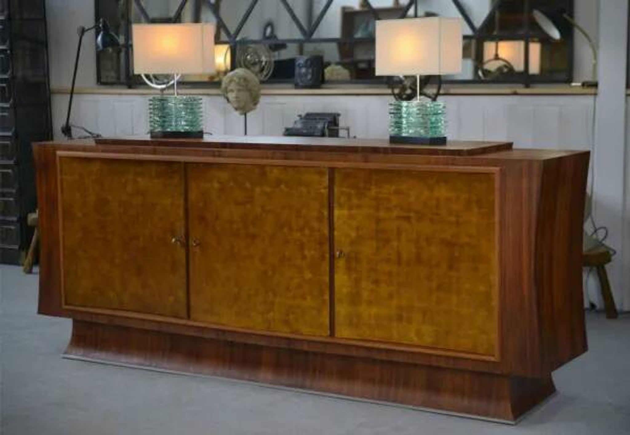 Art Deco rosewood sideboard with gilt door, attributed to Maison Dominique, 1940s