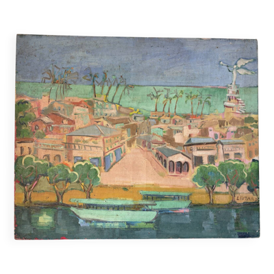 Port d’Afrique, huile sur toile signé Liotard