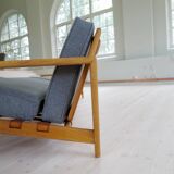 Large 1960s "Bodö" canapé in oak, leather and wool, Svante Skogh, Sweden