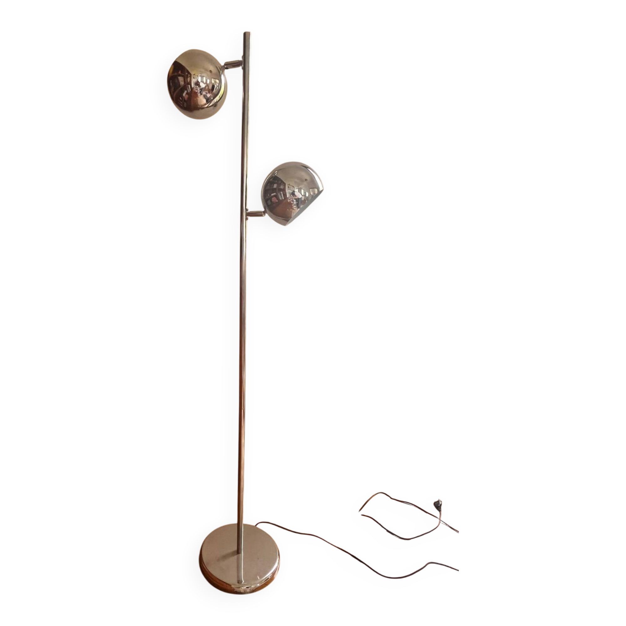 Vintage chrome floor lamp with double adjustable globe – 70s / Spa style