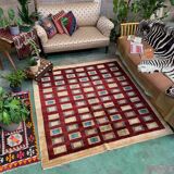 Afghan chobi art deco rug 183x173 cm, square tribal handmade,wool, beige