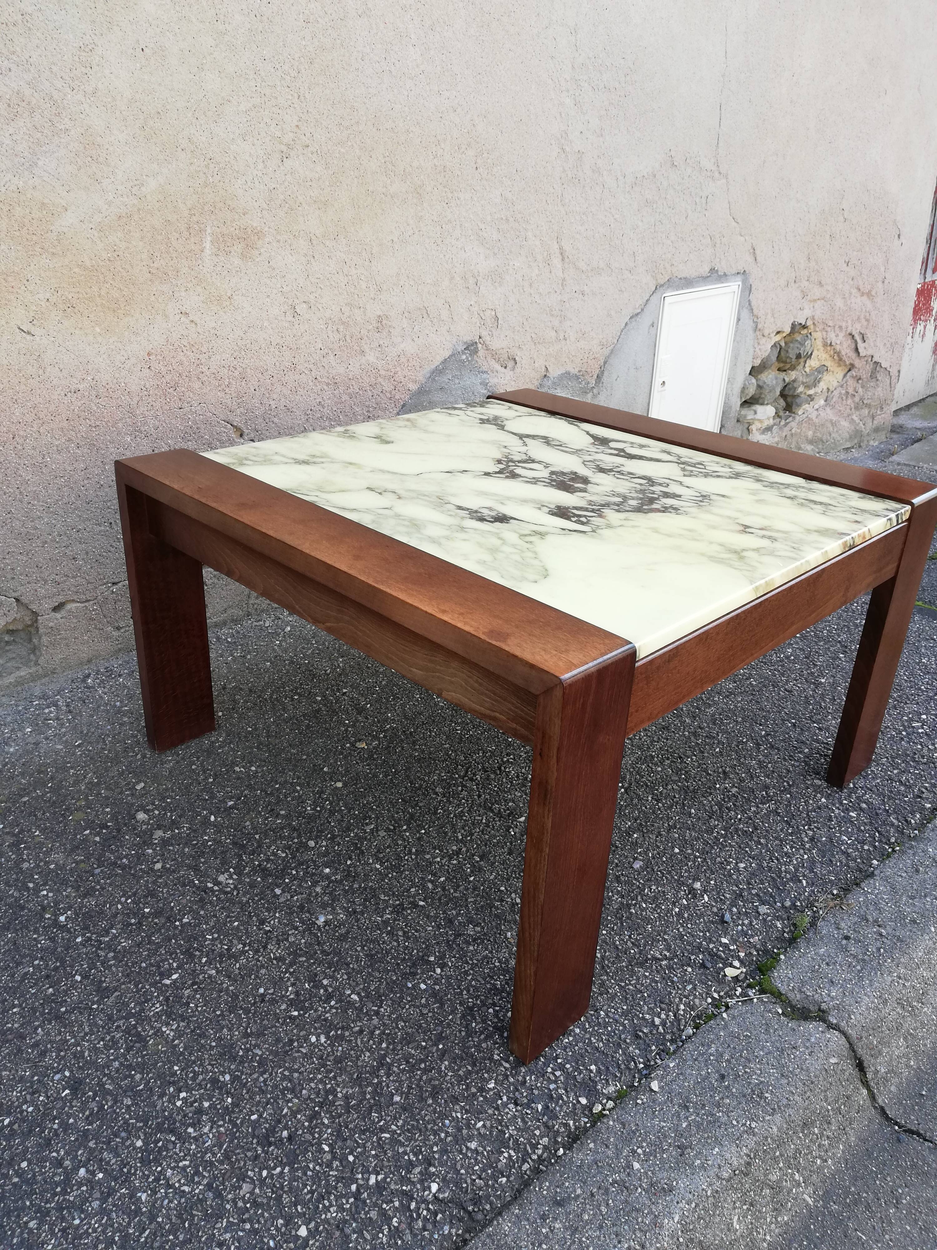 Vintage coffee table wood and marble