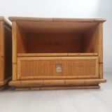 Pair of bedside tables of the 60s, Dal Vera, bamboo and wicker