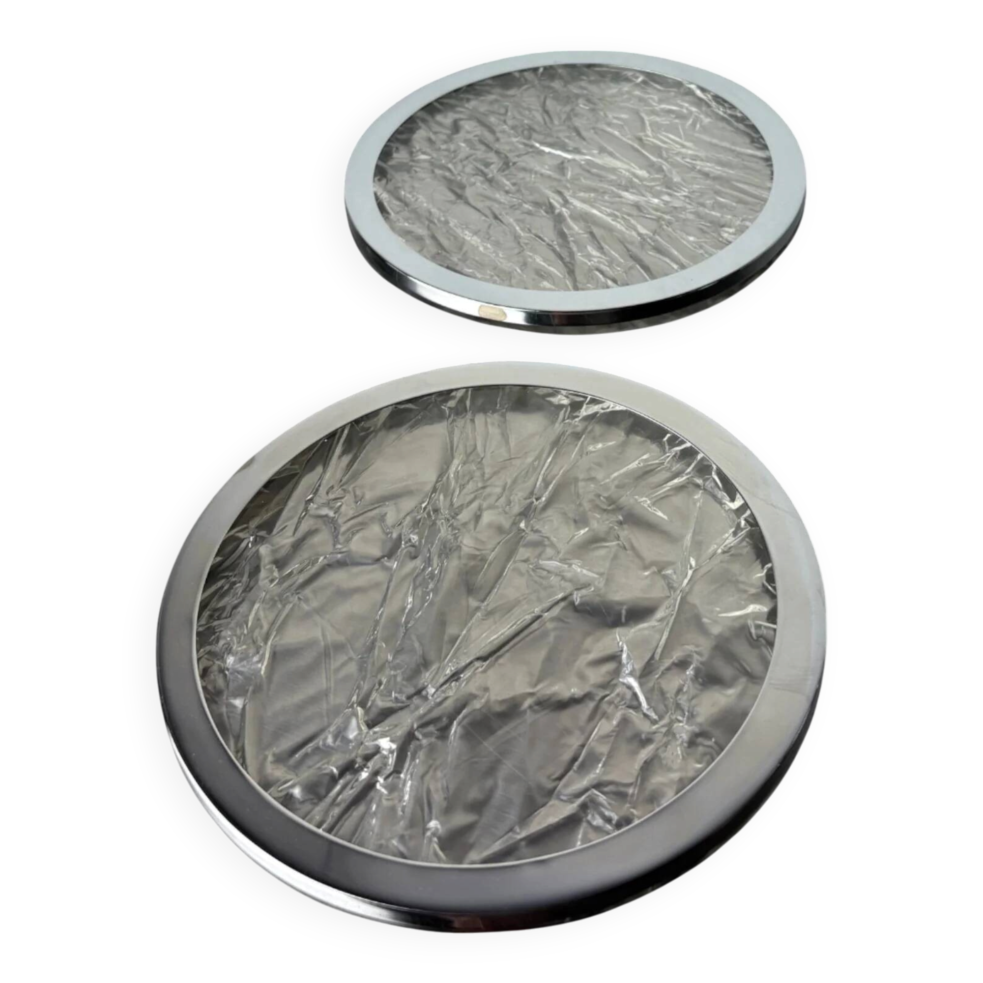Willy Rizzo style ice effect lucite bottle coasters, set of 2, Italy, circa 1970s
