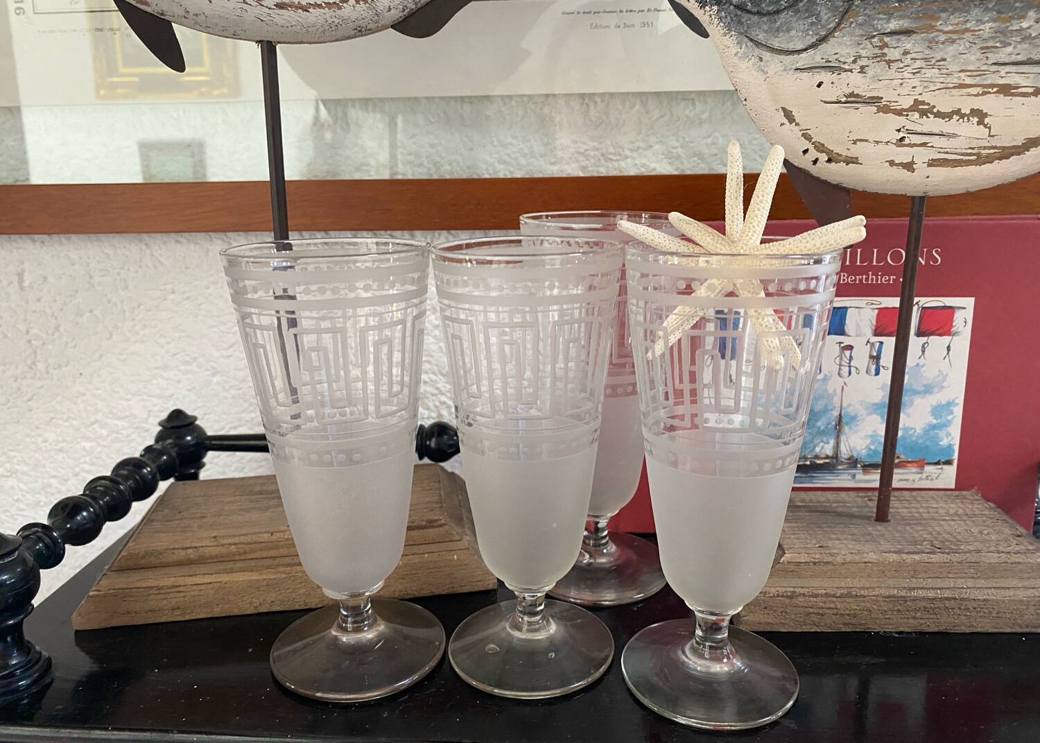 Lot de 4 verres anciens gravés Art Déco