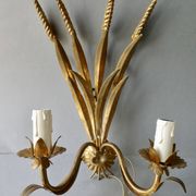 Pair of wheat spike wall lights in gilded metal, 1970s