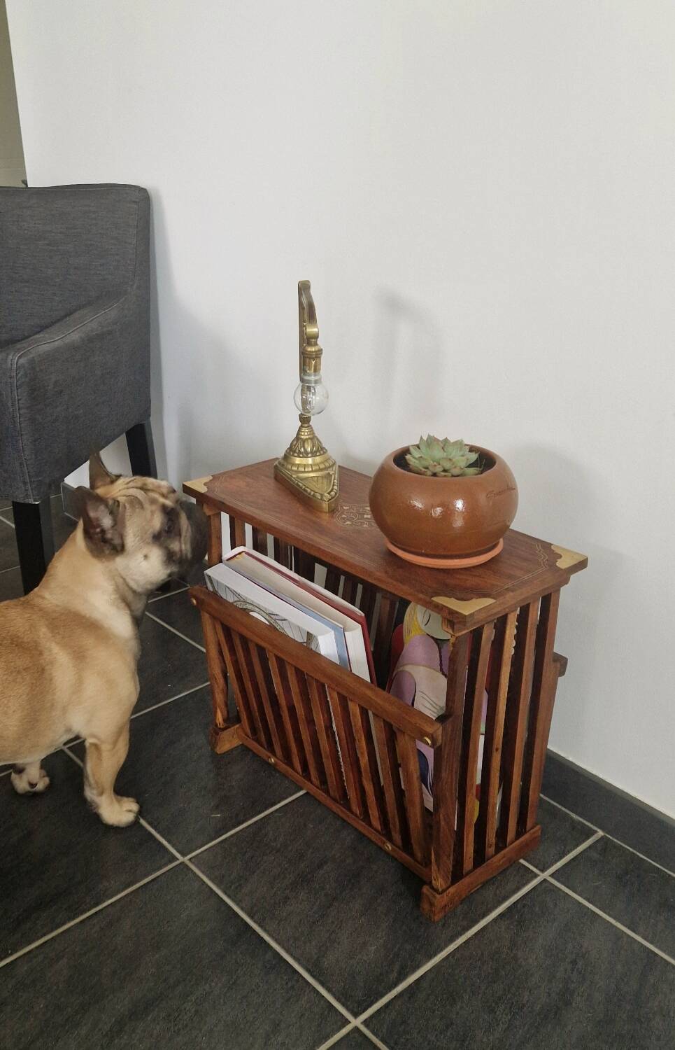 Rosewood and brass magazine stand table