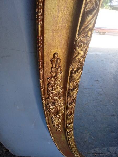 Oval mirror 134cm wood and gilded stucco early 20th century