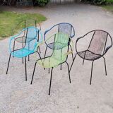 Set of 5 iron and scoubidou chairs from the 50/60s