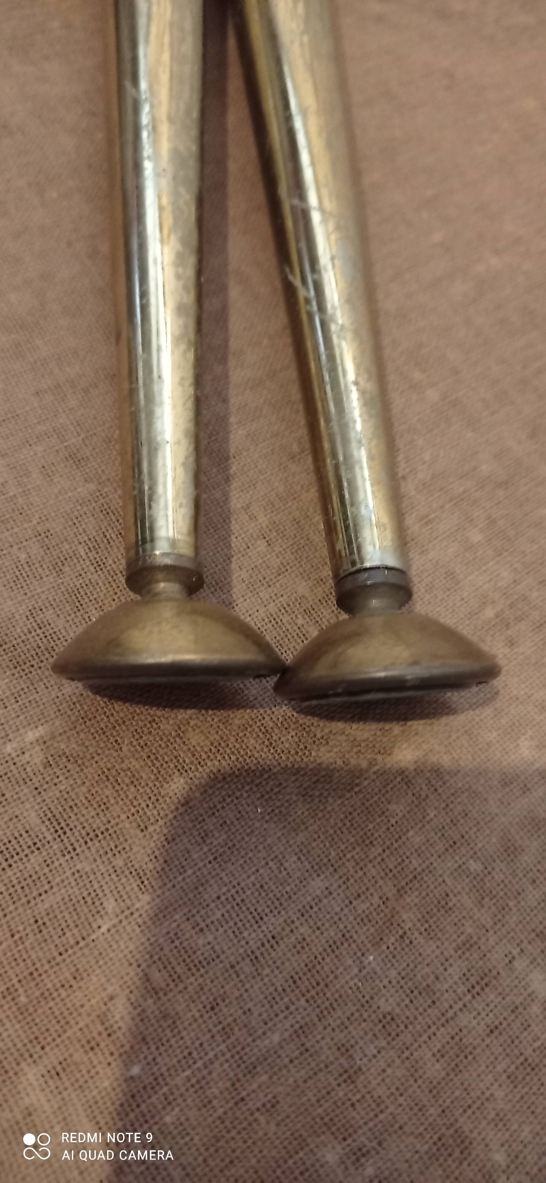 old footrest/pouf 4 brass compass legs 60s