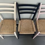6 Italian chairs from the 60s solid beech and rope