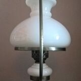 Chandelier in opaline, aged chiseled metal, 70