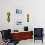 Brutalist Style Sideboard In Solid Wood and Siena Marble