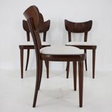 1950s Set of Three Restored Beech Dining Chairs, Czechoslovakia